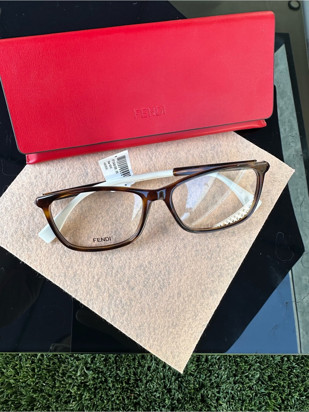 Fendi Brown Tortoiseshell Acetate Glasses with Red Case